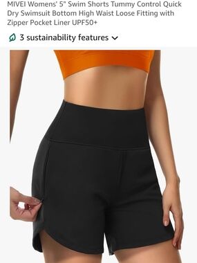 MIVEI Womens' 5" Swim Shorts Quick Dry Swim Bottom Zipper Pocket Liner SPF50+